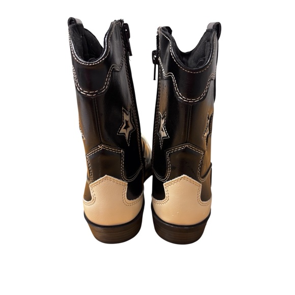 Zara Kids Black Cowgirl Boots Size 2.5 White Star Western Boots Girls - Picture 4 of 6